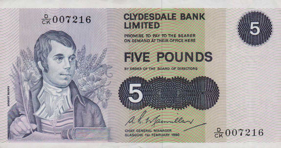Front of Scotland p205c: 5 Pounds from 1974