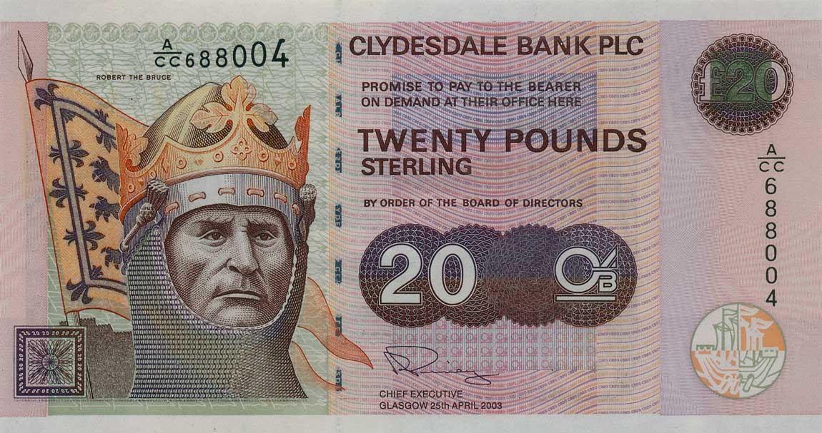 Front of Scotland p228e: 20 Pounds from 2003