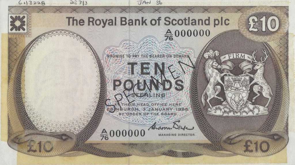 Front of Scotland p343s: 10 Pounds from 1982