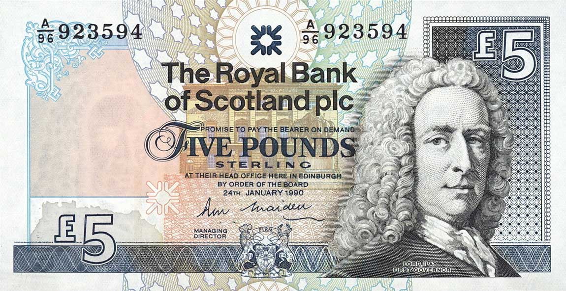 Front of Scotland p352a: 5 Pounds from 1988
