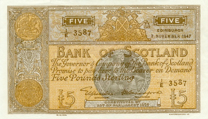 Front of Scotland p97b: 5 Pounds from 1945