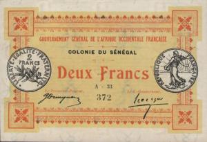 p3b from Senegal: 2 Francs from 1917