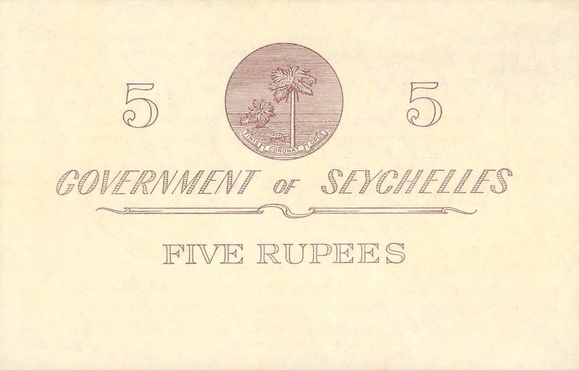 Back of Seychelles p11a: 5 Rupees from 1954