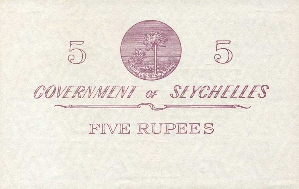 Back of Seychelles p11b: 5 Rupees from 1960