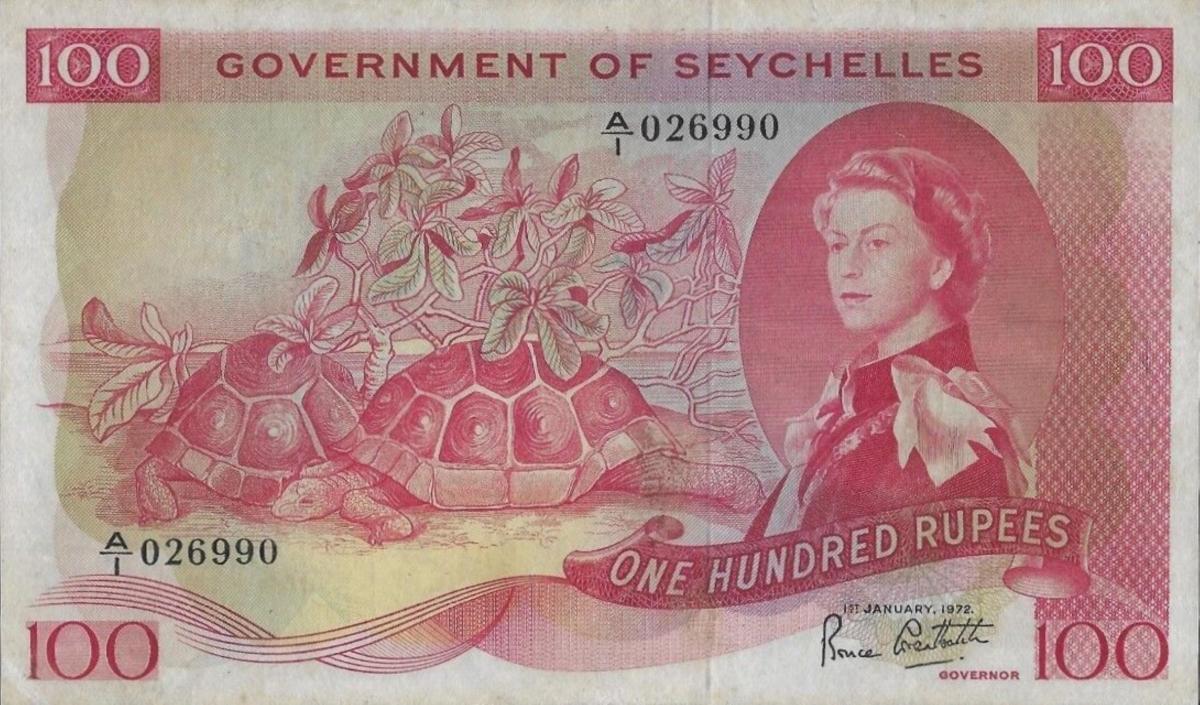 Front of Seychelles p18c: 100 Rupees from 1972