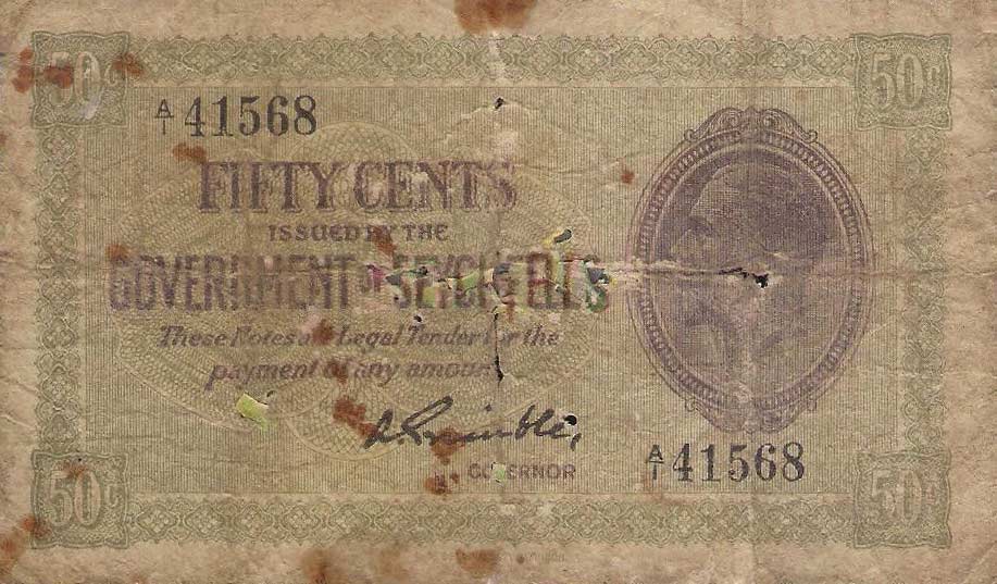 Front of Seychelles p1e: 50 Cents from 1936