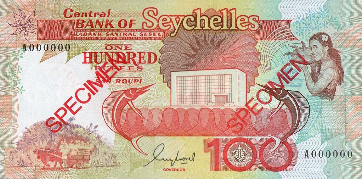 Front of Seychelles p35s: 100 Rupees from 1989