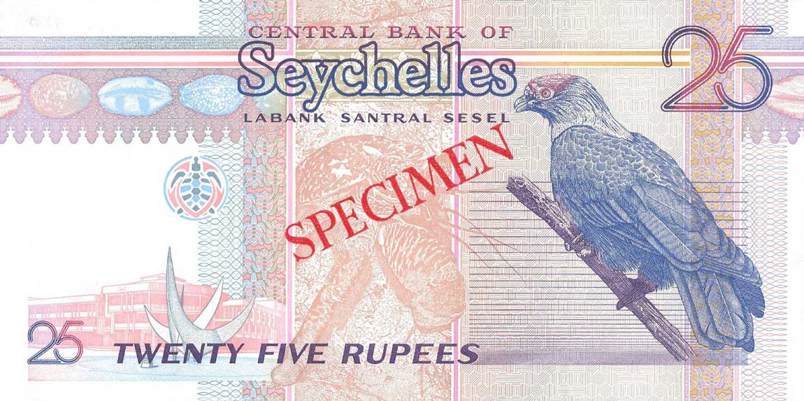 Back of Seychelles p37s: 25 Rupees from 1998