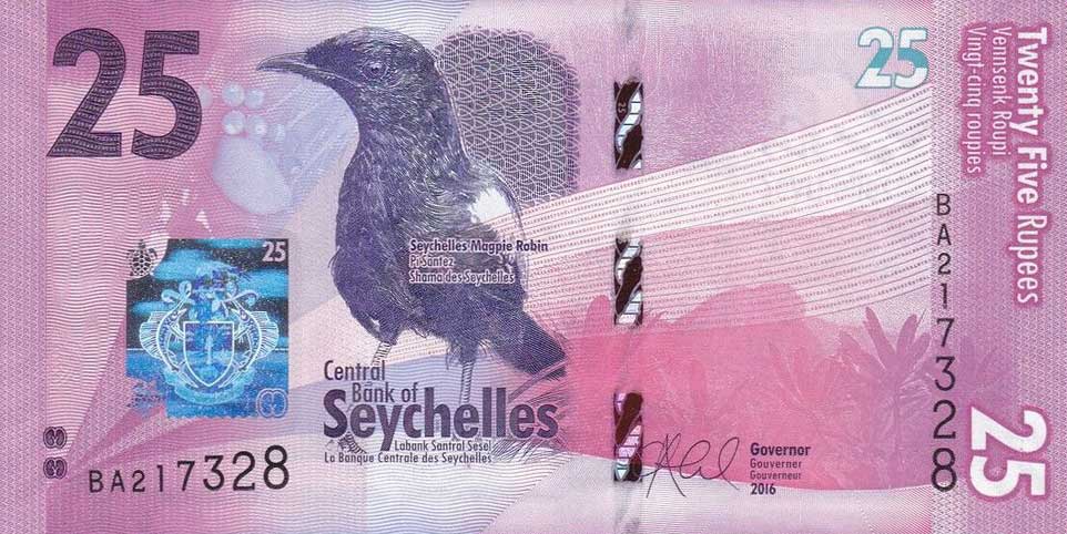 Front of Seychelles p48: 25 Rupees from 2016