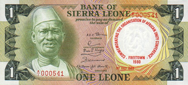 Front of Sierra Leone p10: 1 Leone from 1980