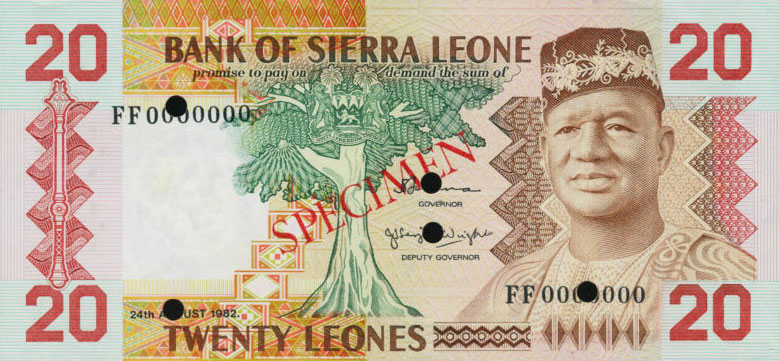 Front of Sierra Leone p14s: 20 Leones from 1982