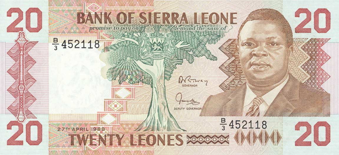 Front of Sierra Leone p16: 20 Leones from 1988