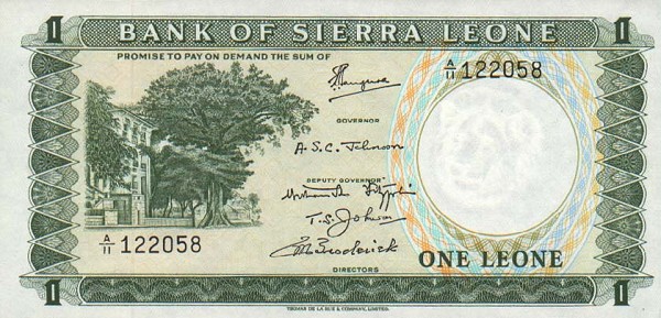 Front of Sierra Leone p1c: 1 Leone from 1970