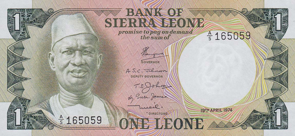 Front of Sierra Leone p5a: 1 Leone from 1974