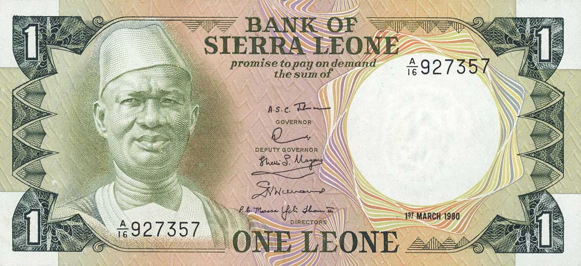 Front of Sierra Leone p5c: 1 Leone from 1980