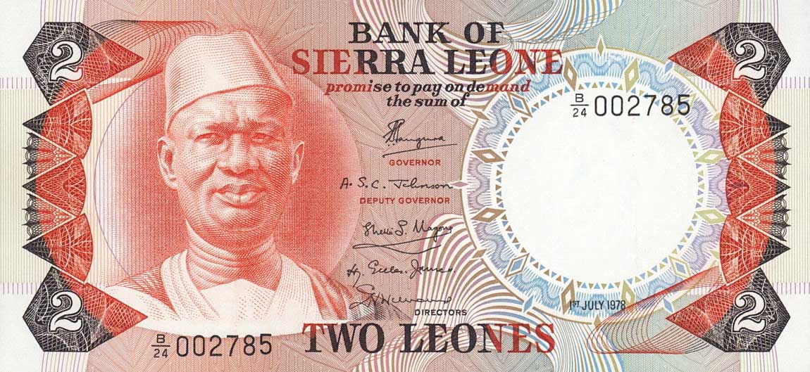 Front of Sierra Leone p6c: 2 Leones from 1978