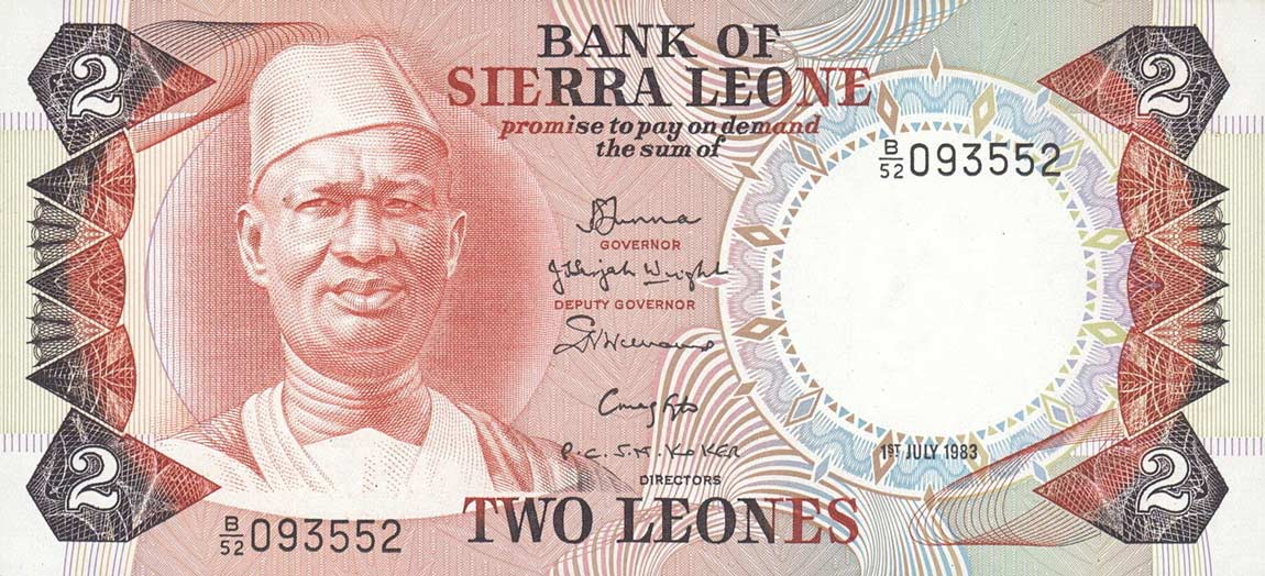 Front of Sierra Leone p6f: 2 Leones from 1983