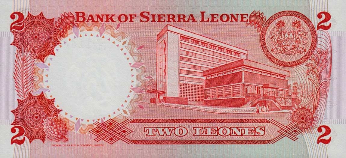 Back of Sierra Leone p6h: 2 Leones from 1985