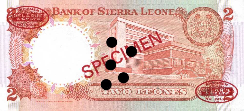 Back of Sierra Leone p6s: 2 Leones from 1974