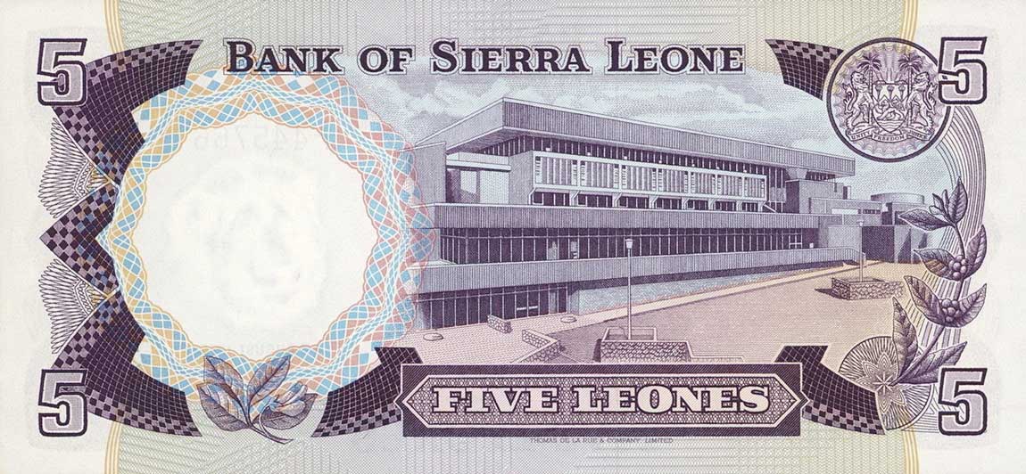 Back of Sierra Leone p7a: 5 Leones from 1975