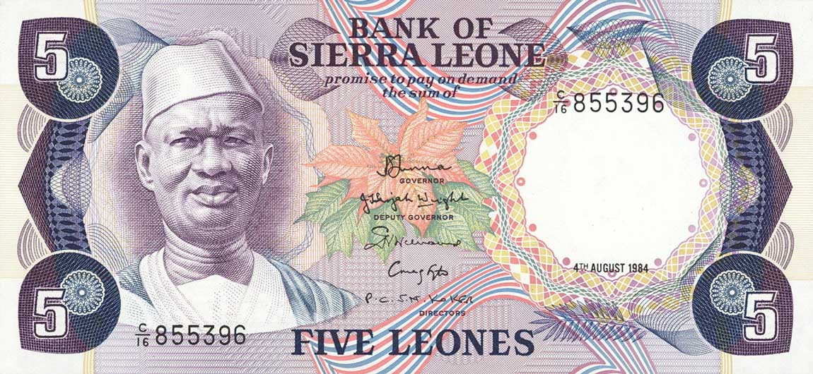 Front of Sierra Leone p7f: 5 Leones from 1984