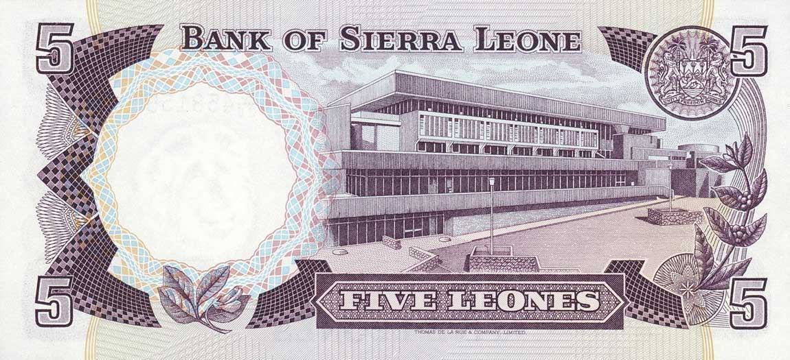 Back of Sierra Leone p7g: 5 Leones from 1985