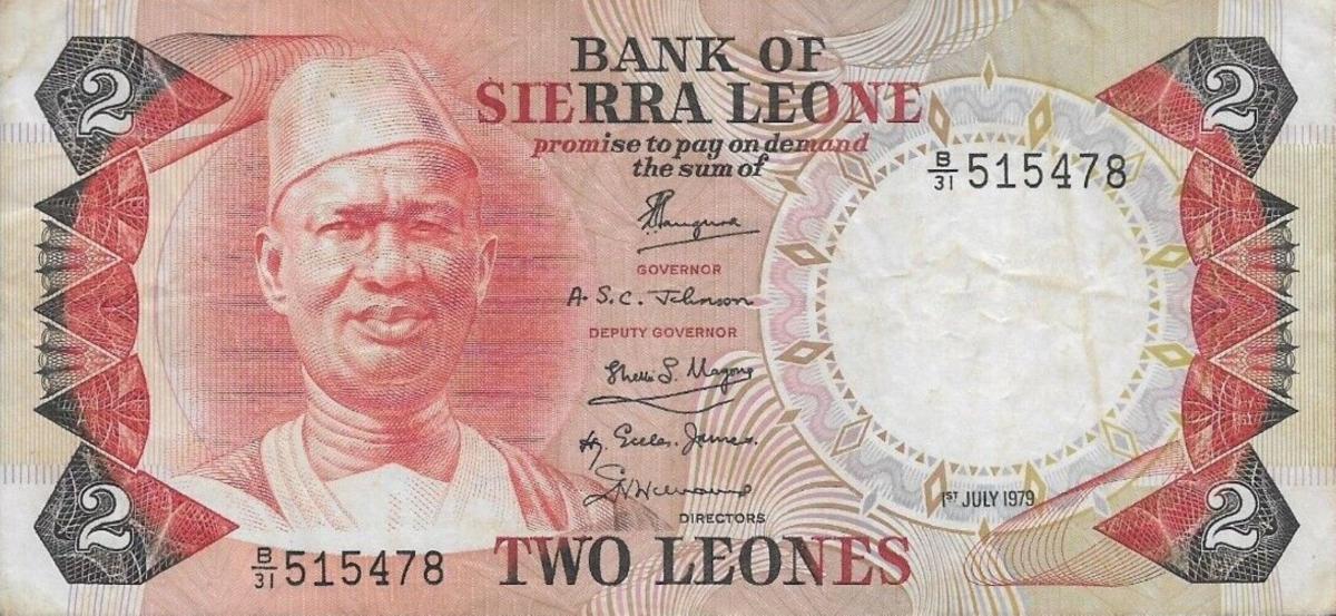 Front of Sierra Leone p6d: 2 Leones from 1979
