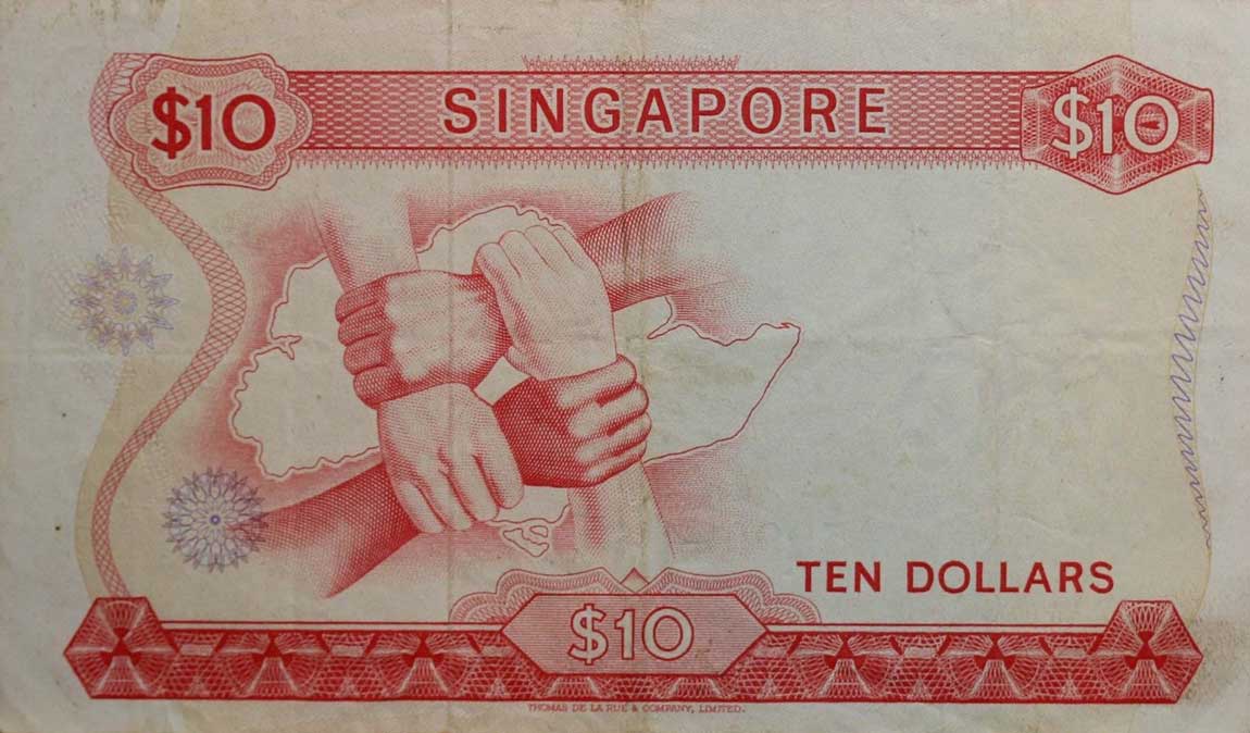 Back of Singapore p3a: 10 Dollars from 1967