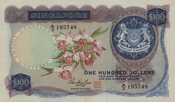 Front of Singapore p6d: 100 Dollars from 1973