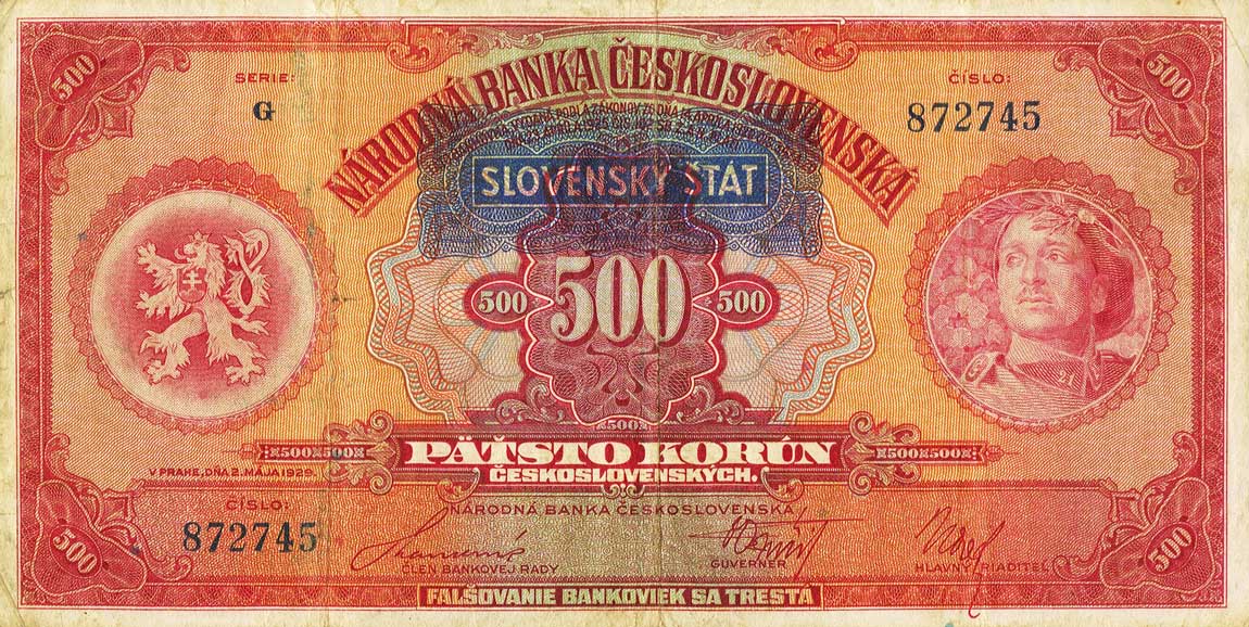 Front of Slovakia p2a: 500 Korun from 1939