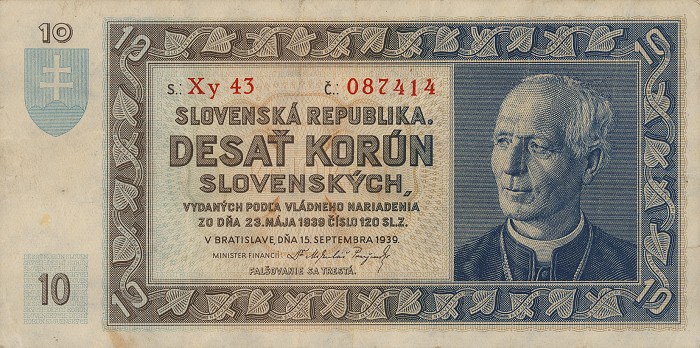 Front of Slovakia p4a: 10 Korun from 1939
