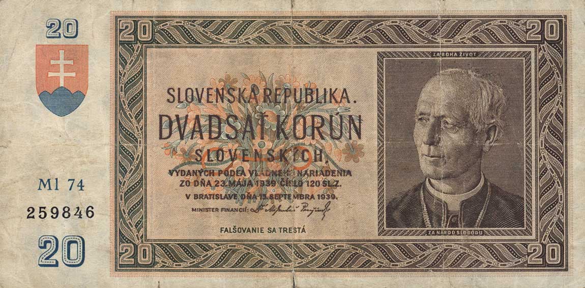 Front of Slovakia p5a: 20 Korun from 1939
