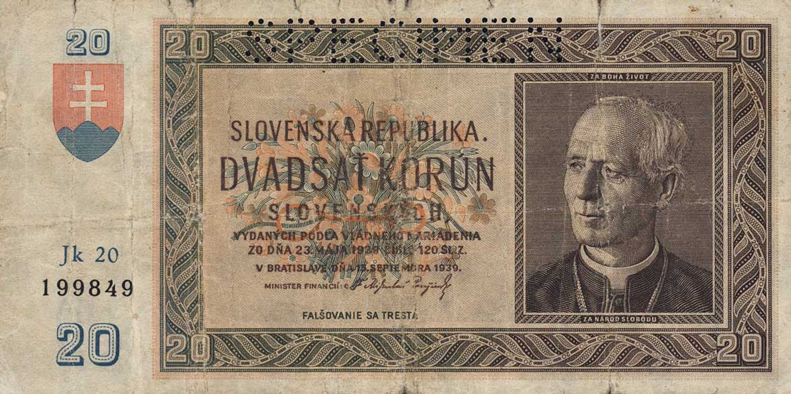 Front of Slovakia p5s: 20 Korun from 1939
