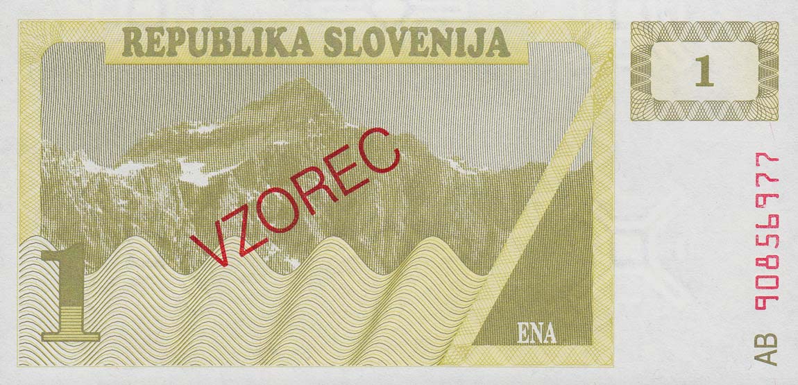 Back of Slovenia p1s1: 1 Tolar from 1990