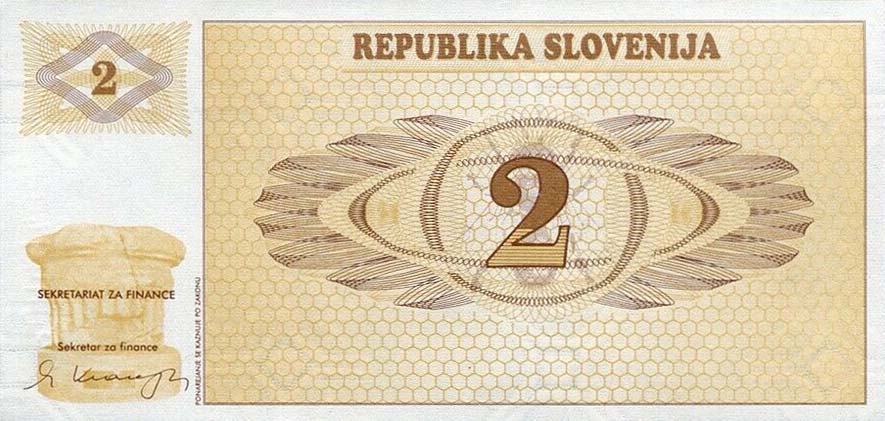 Front of Slovenia p2r: 2 Tolarjev from 1990