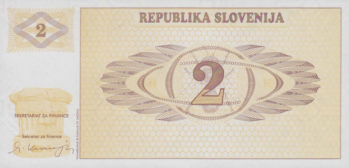 Front of Slovenia p2s1: 2 Tolarjev from 1990