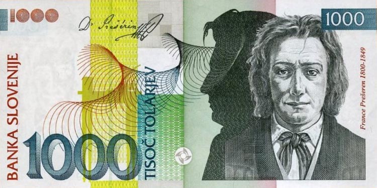 Front of Slovenia p32a: 1000 Tolarjev from 2003