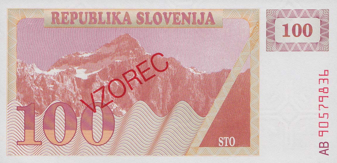 Back of Slovenia p6s1: 100 Tolarjev from 1990