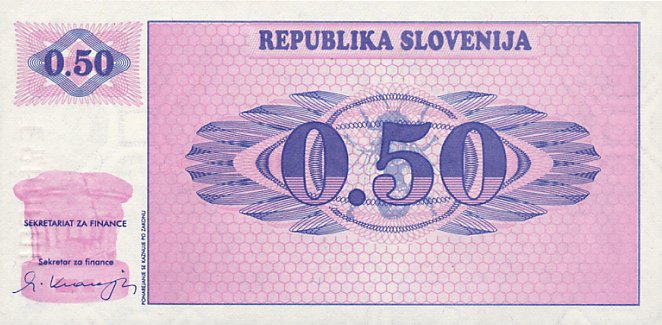Back of Slovenia pB1: 50 Tolarjev from 1990