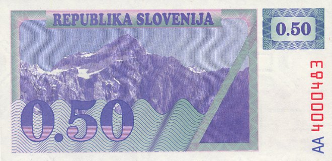 Front of Slovenia pB1: 50 Tolarjev from 1990