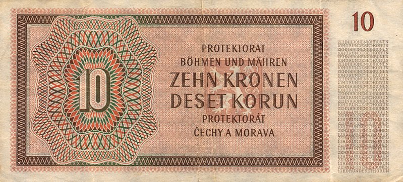 Back of Bohemia and Moravia p8a: 10 Korun from 1942