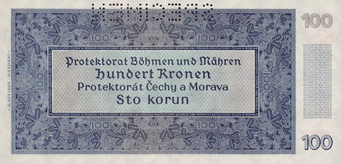 Back of Bohemia and Moravia p7s: 100 Korun from 1940