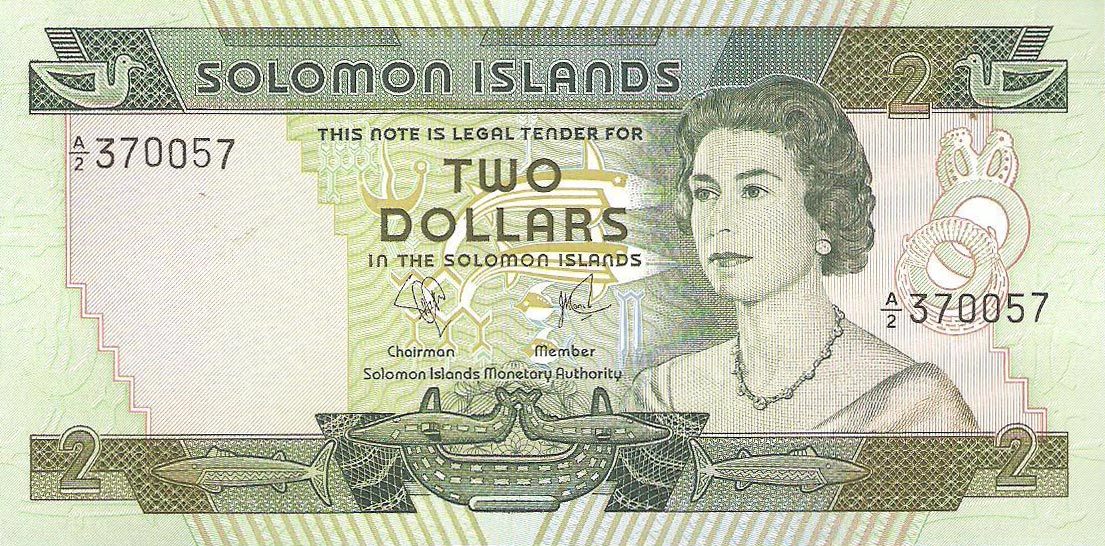 Front of Solomon Islands p5a: 2 Dollars from 1977