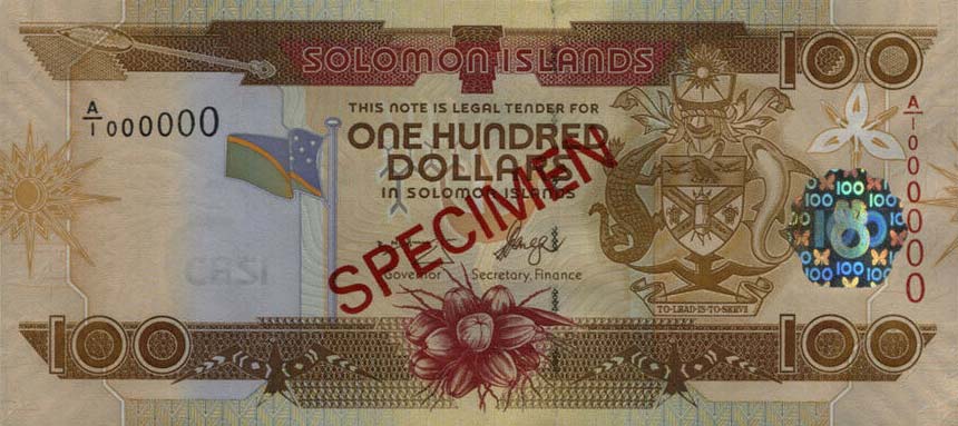Front of Solomon Islands p30s: 100 Dollars from 2006