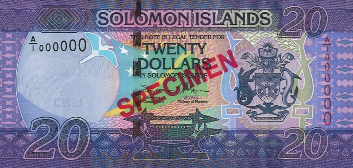 Front of Solomon Islands p34s: 20 Dollars from 2017