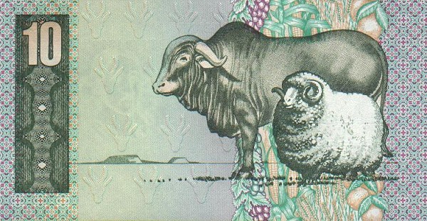 Back of South Africa p120e: 10 Rand from 1990