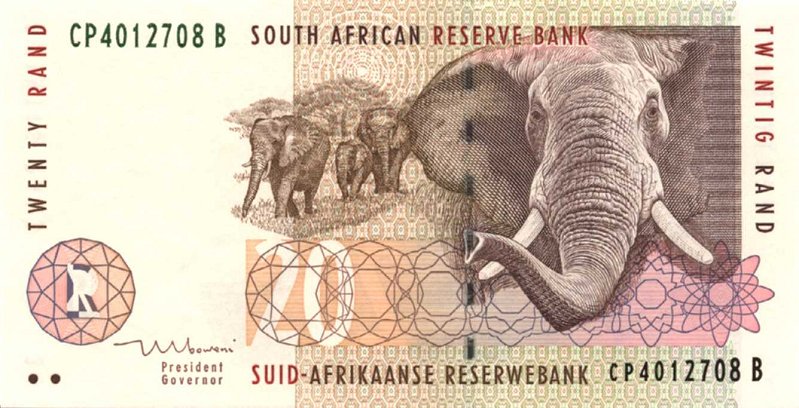 Front of South Africa p124b: 20 Rand from 1999