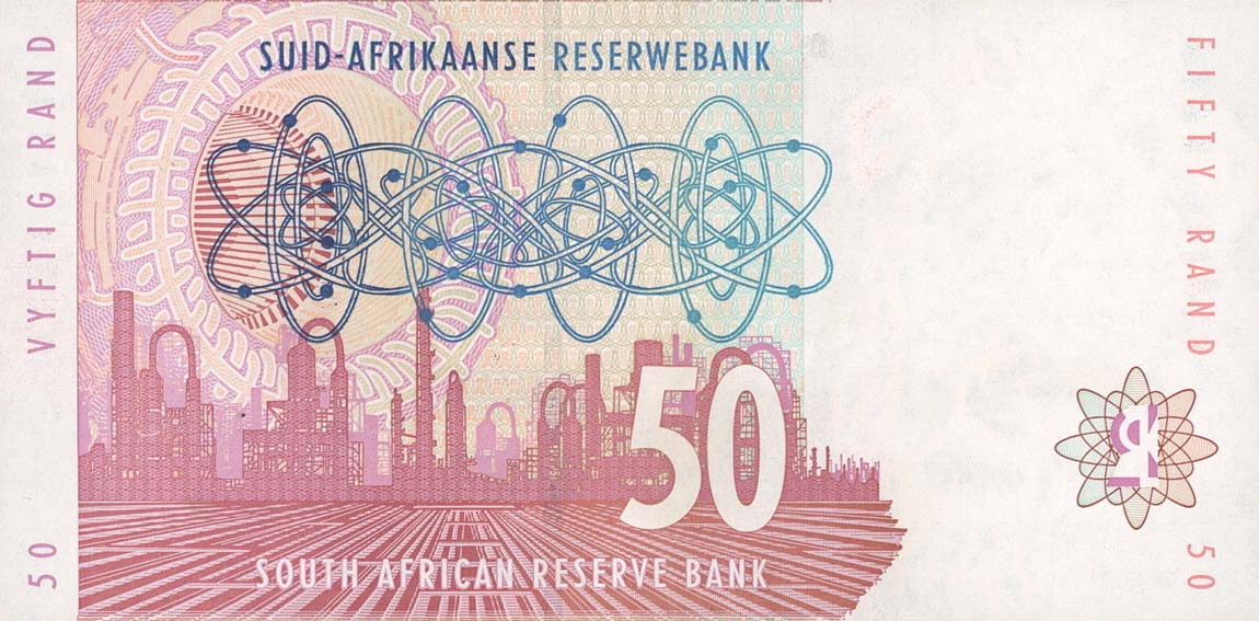Back of South Africa p125c: 50 Rand from 1999