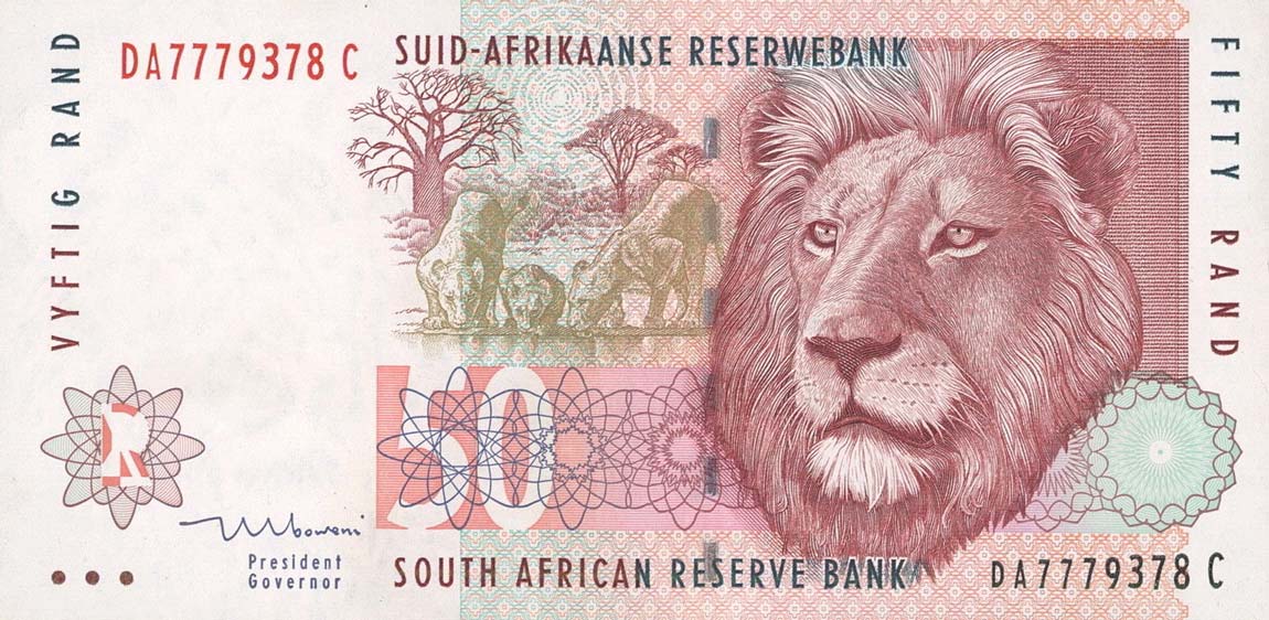 Front of South Africa p125c: 50 Rand from 1999