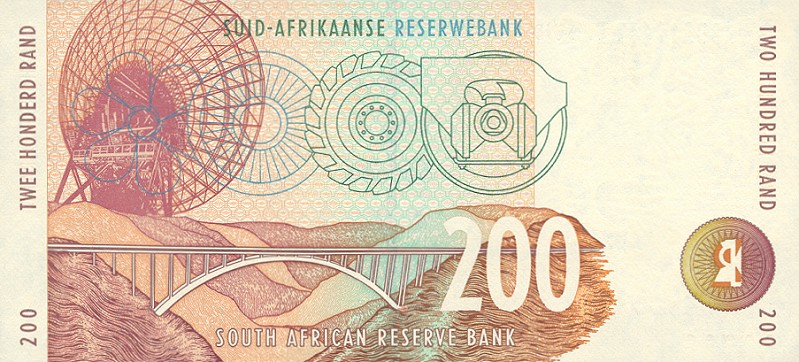 Back of South Africa p127b: 200 Rand from 1999